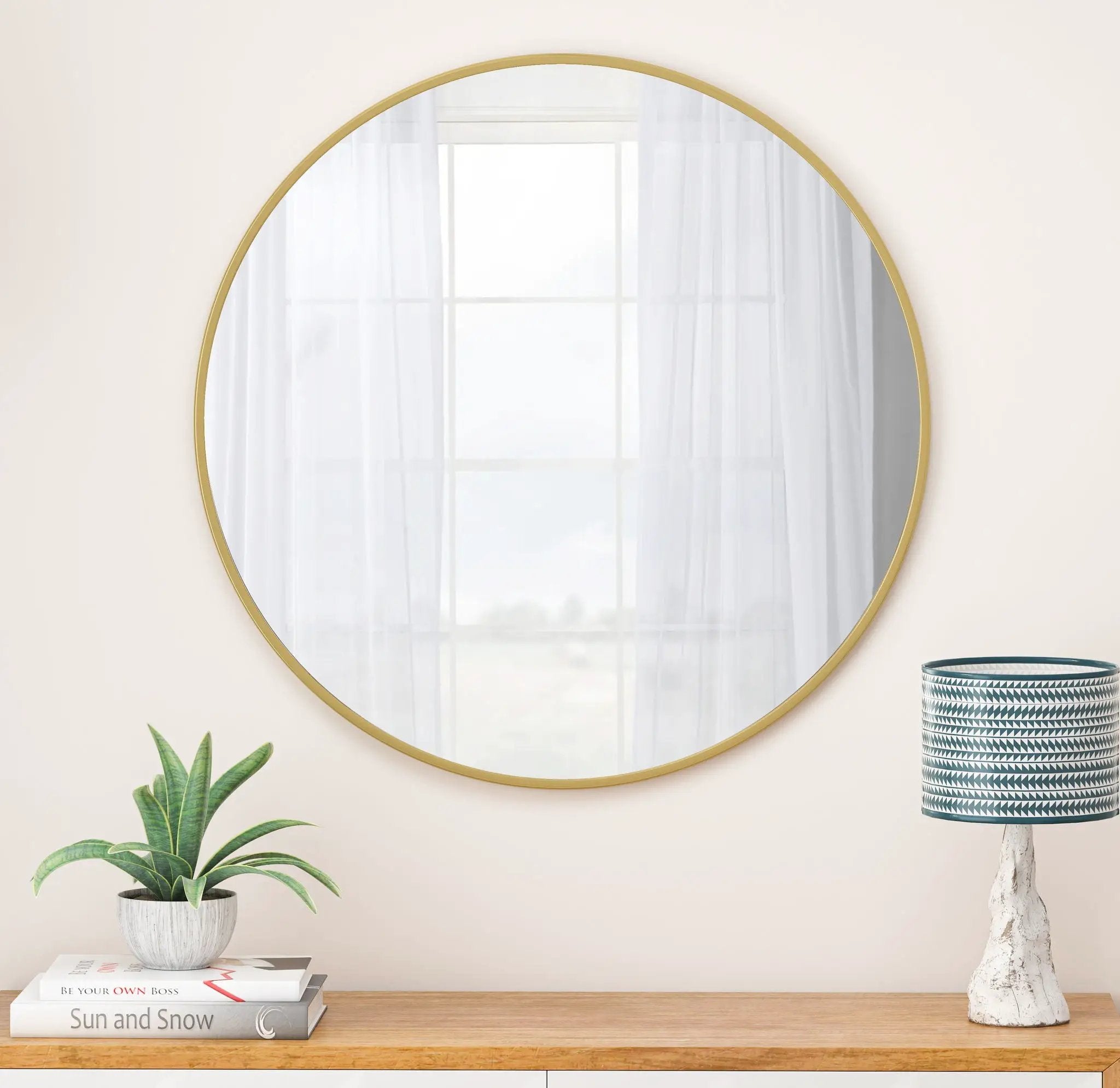 Wall Circular Mirror Metal Framed Mirror Round Vanity Mirror Dressing Mirror, For Bathroom, Living Room, Bedroom Wall Decor by Unique Piece Furniture