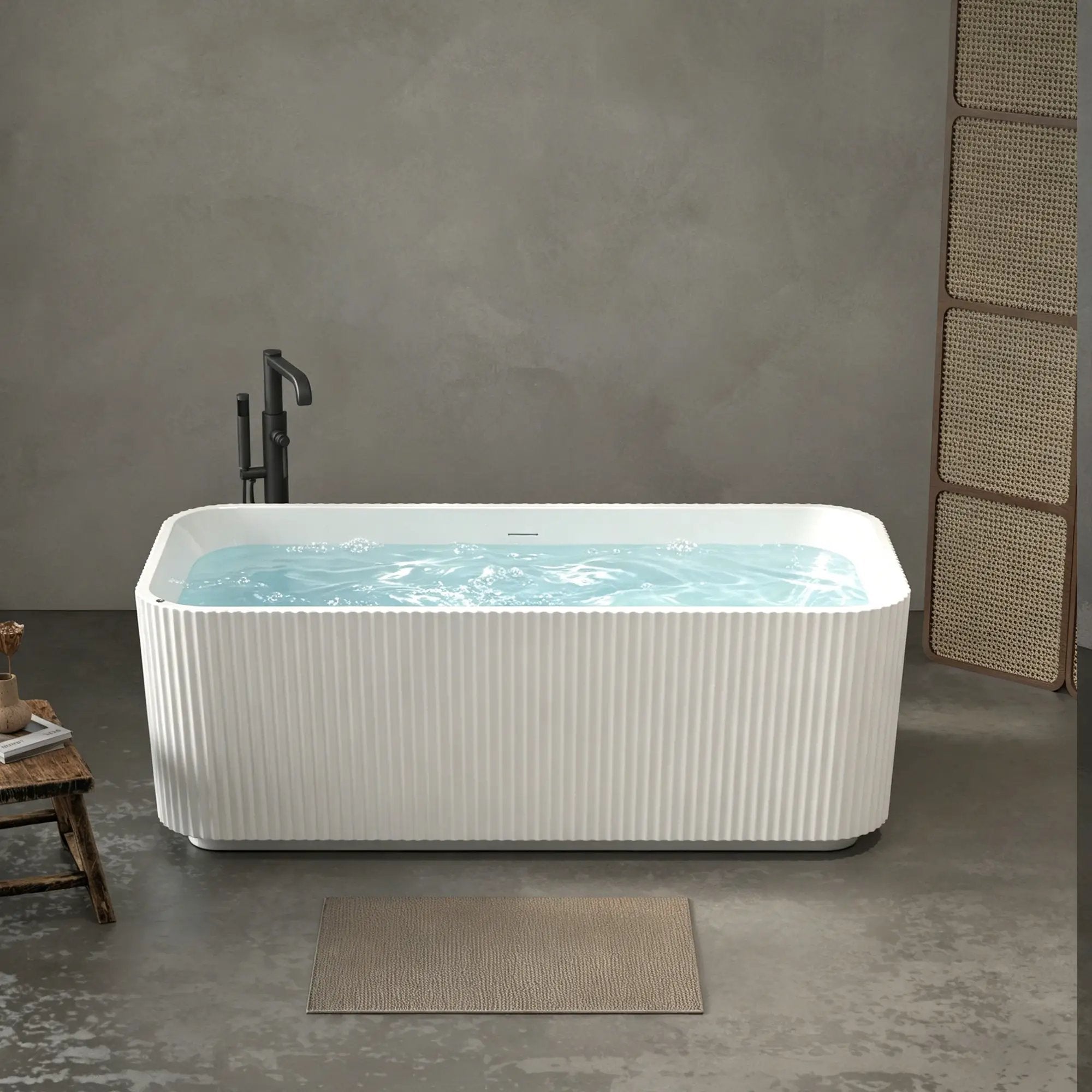 67" Rectangle Linear Acrylic Massage Whirlpool Freestanding Bathtub by HouseOfZazla