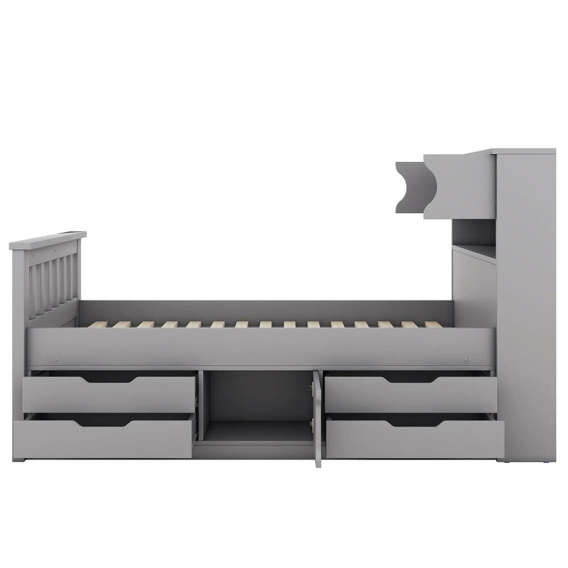 Captain Platform Bed Frame With Storage Bookcases, Shelves, And 4 Drawers by Unique Piece Furniture