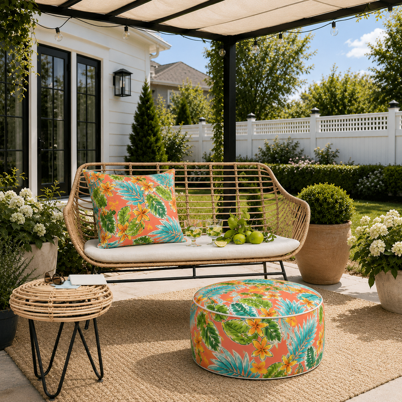 Outdoor Inflatable Ottoman - Tropical Palm Leaves by HouseOfZazla