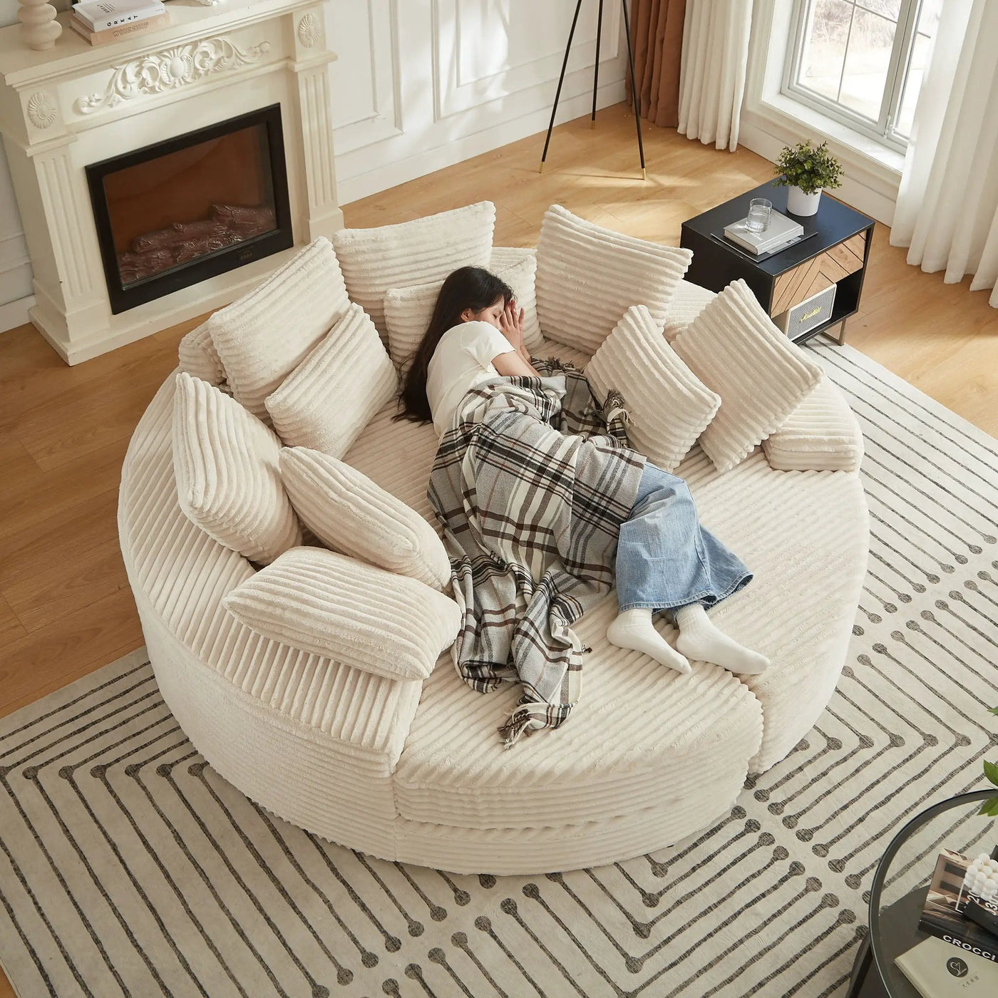 Round Oversized Sofa Bed With 5 Throw Pillows by HouseOfZazla