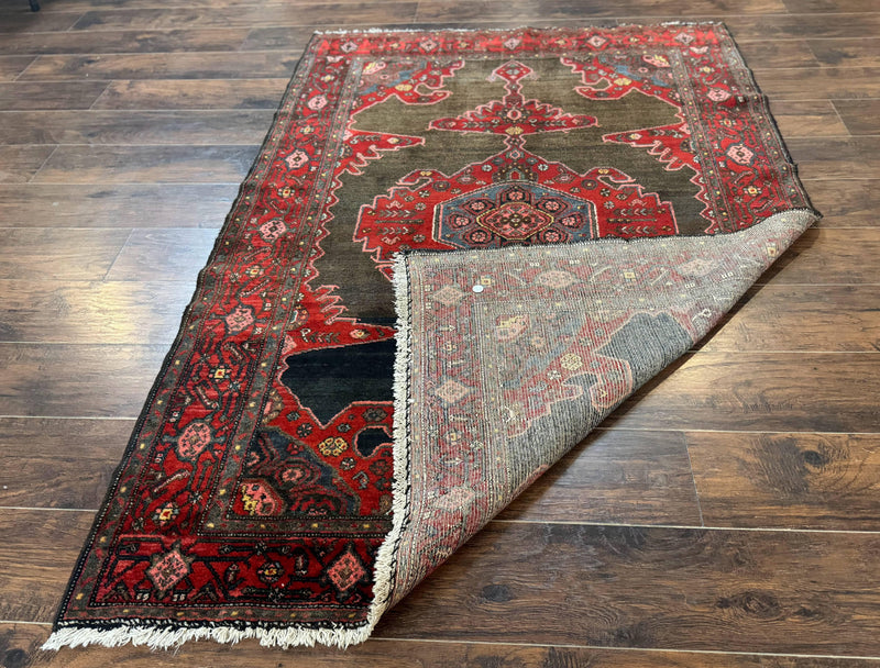 Antique Persian Tribal Rug 5x7, Geometric Wool Carpet, Kurdish Senneh Rug by Jewel Rugs
