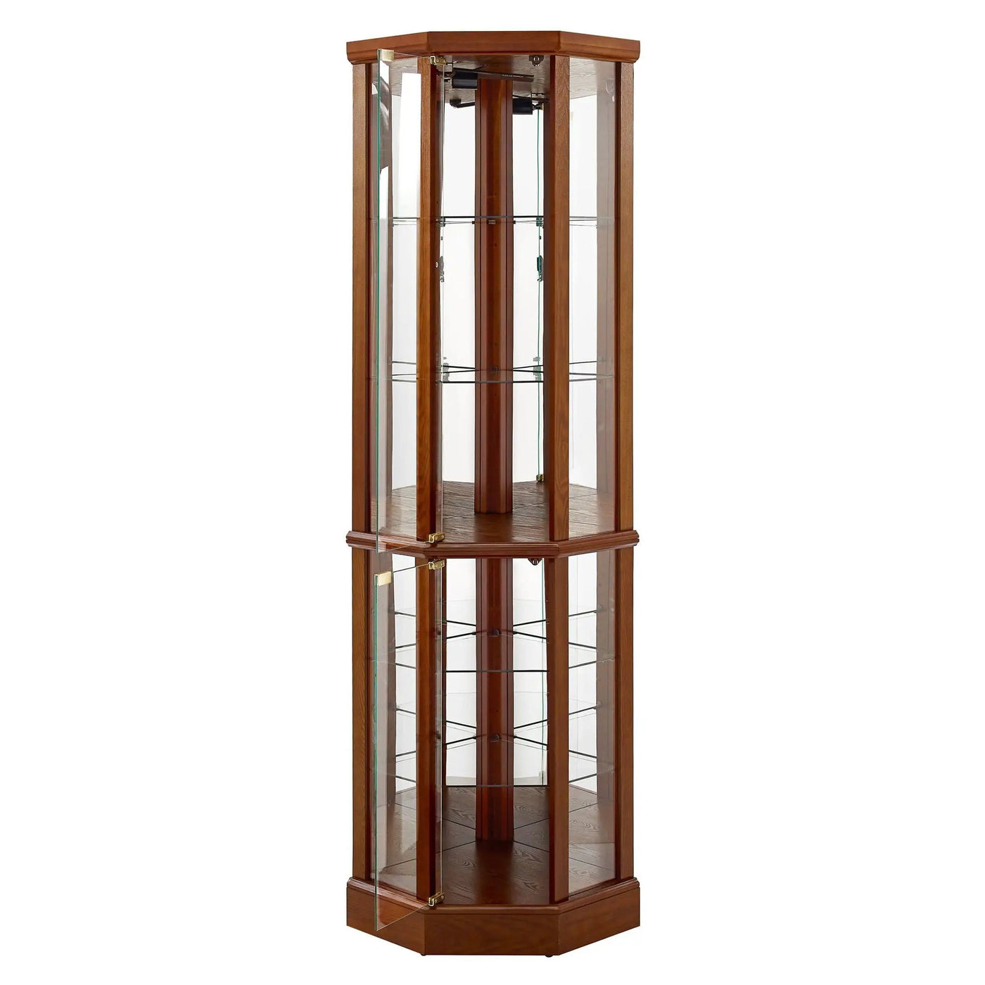 6 Shelf Lighted Corner Curio Cabinet With Adjustable Tempered Glass Shelves And Mirror Back (E26 Light Bulb Not Included) by Unique Piece Furniture