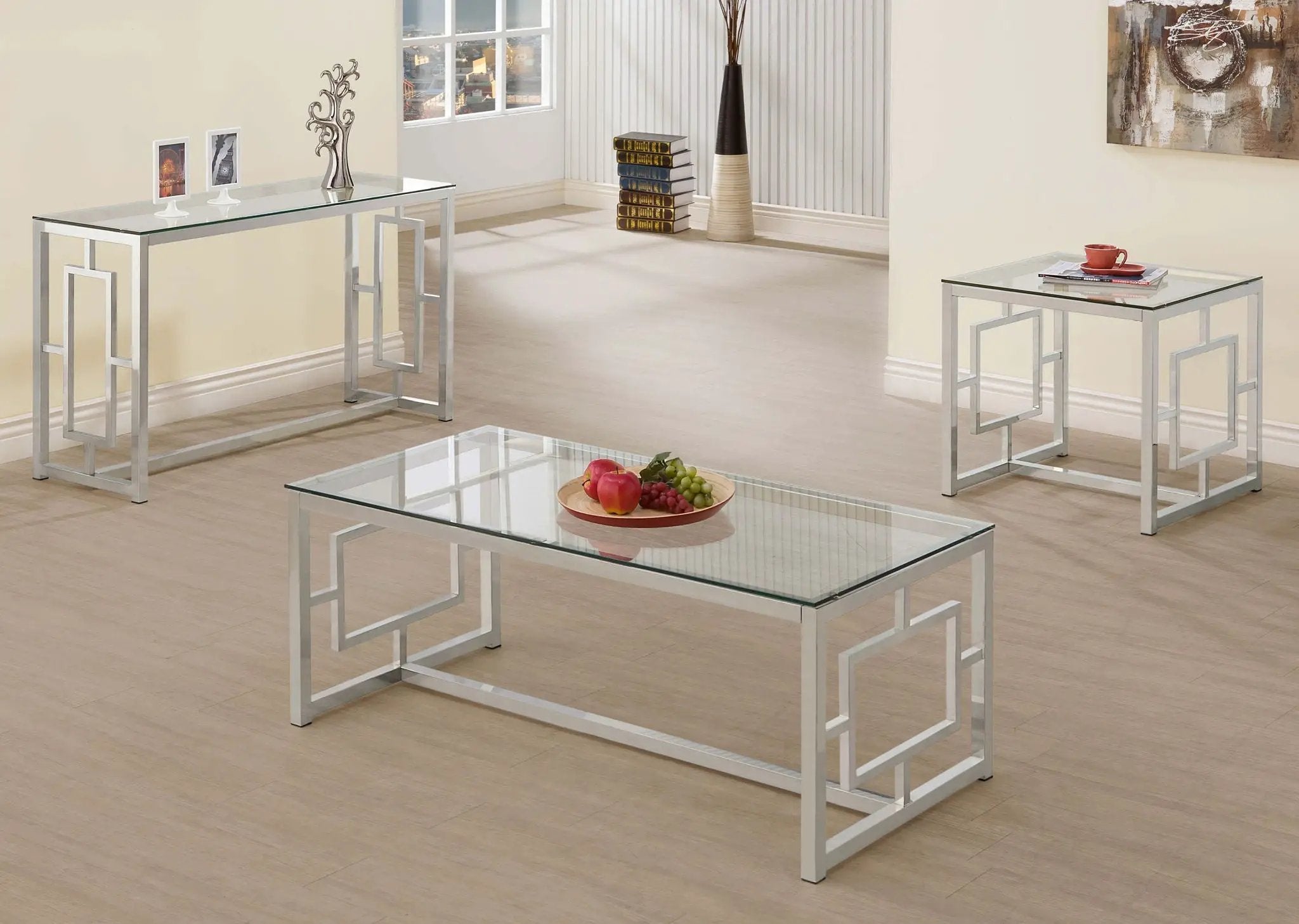 Merced Square Glass Top Side End Table Nickel by Unique Piece Furniture