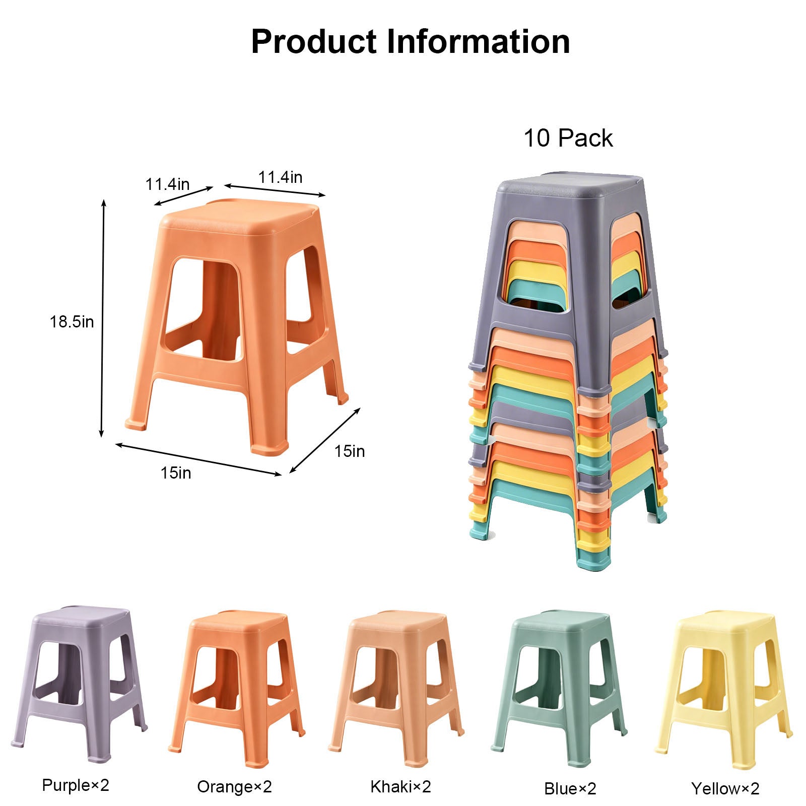 10 Pack Stackable Classroom Stools, 18.8" Height by HouseOfZazla