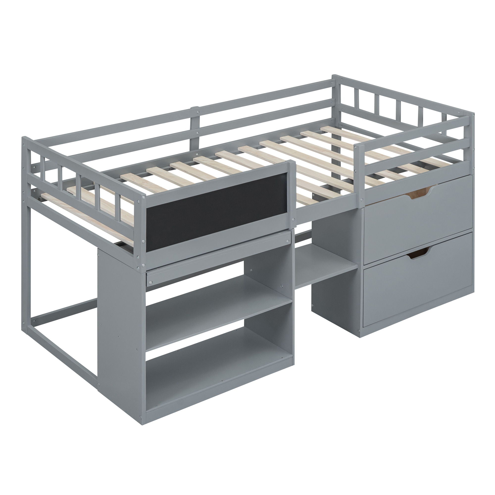 Low Loft Bed With Rolling Desk, Shelf And Drawers by HouseOfZazla