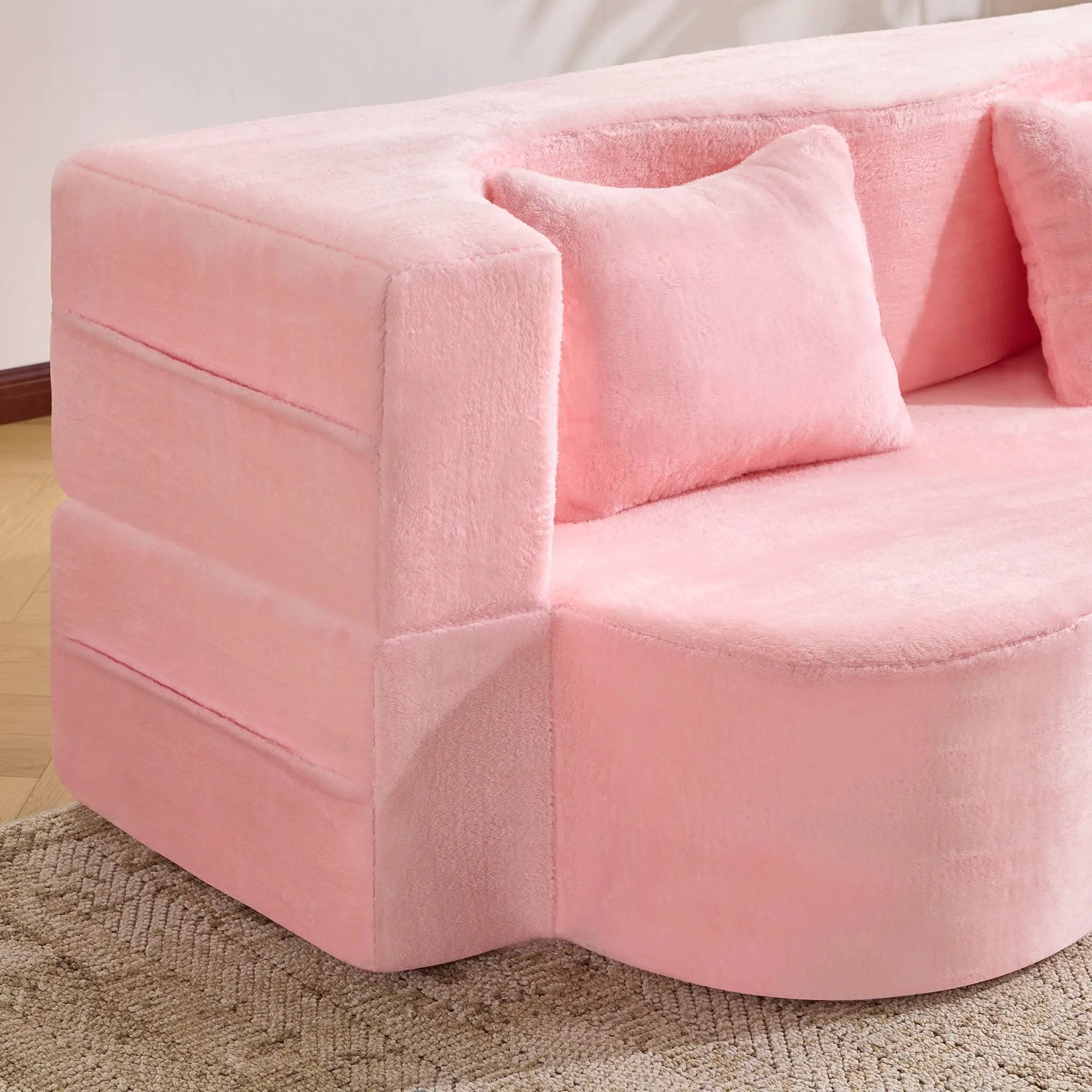 71-Inch Folding Sofa Bed in Pink Chenille with High-Density Foam by HouseOfZazla