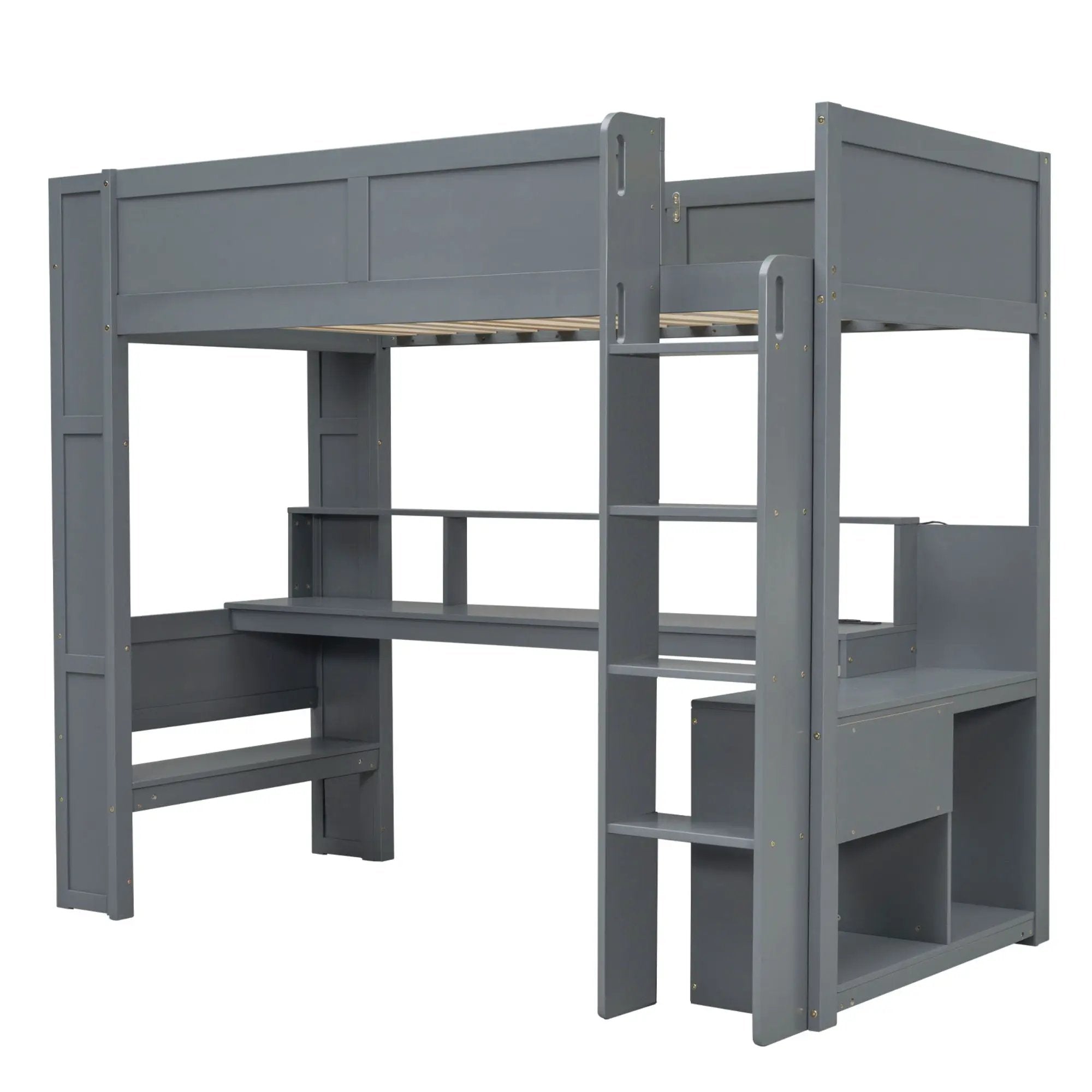 Gaming Loft Bed With Desk, Multi Storage Shelves, LED And Charging Station by Unique Piece Furniture