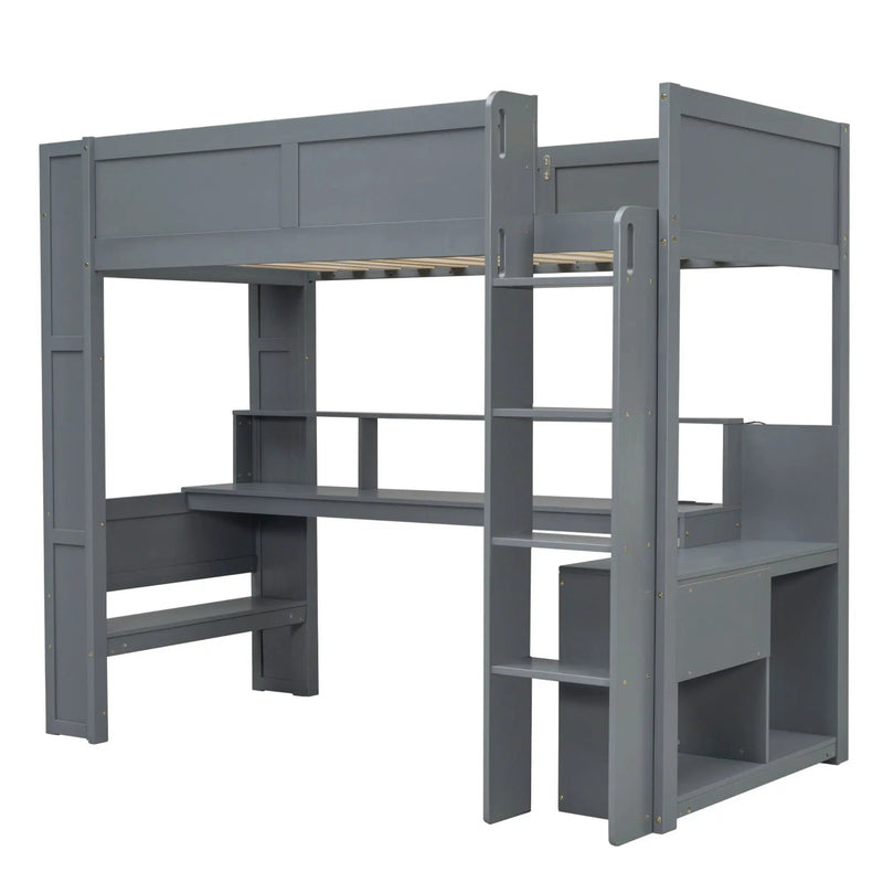 Gaming Loft Bed With Desk, Multi Storage Shelves, LED And Charging Station by Unique Piece Furniture