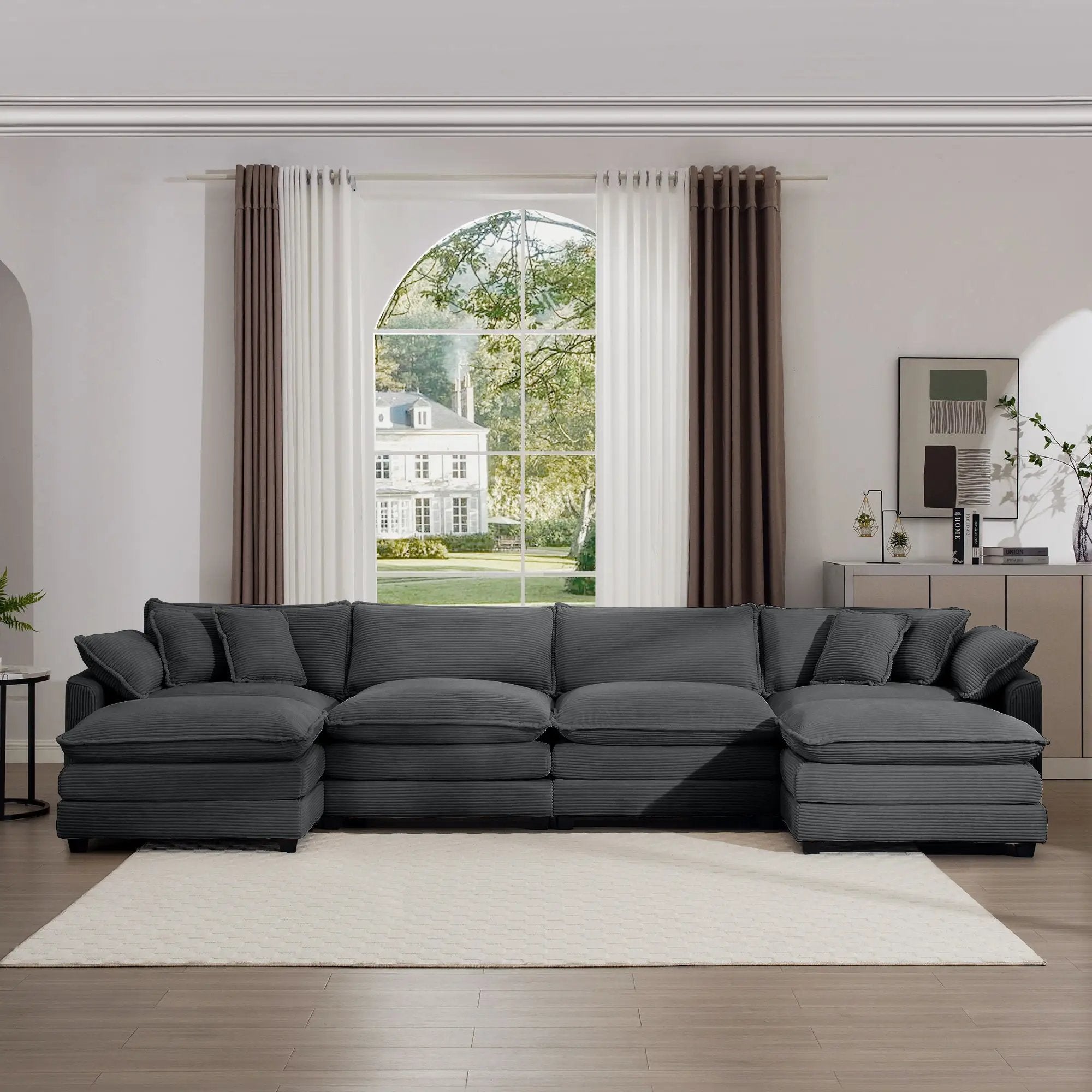 Modern Oversized Modular Cushion Sofa With Ottoman, Low Back, Deep Seating Sofa Set by Unique Piece Furniture