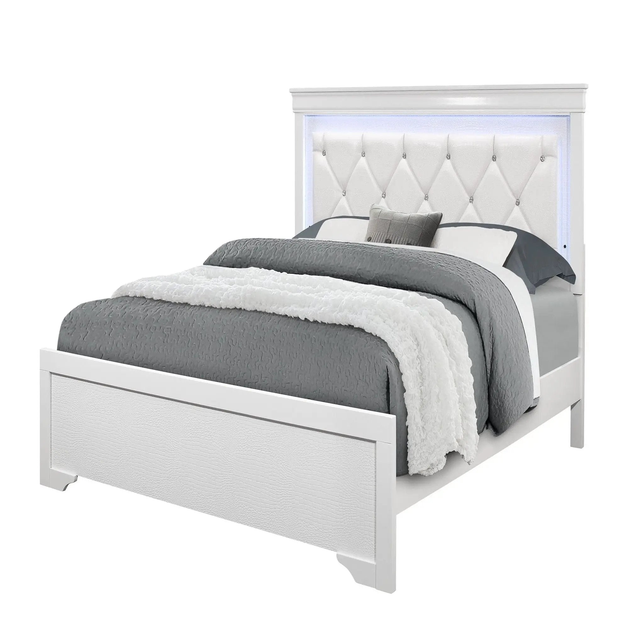 Shaker - Bed With LED Lighting And Crystal Inspired Tufted Headboard by Unique Piece Furniture