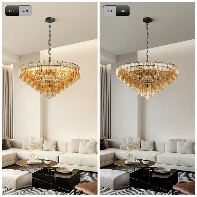 Modern Round 14-Light Black Chandelier with Smoke Glass Tubes by HouseOfZazla