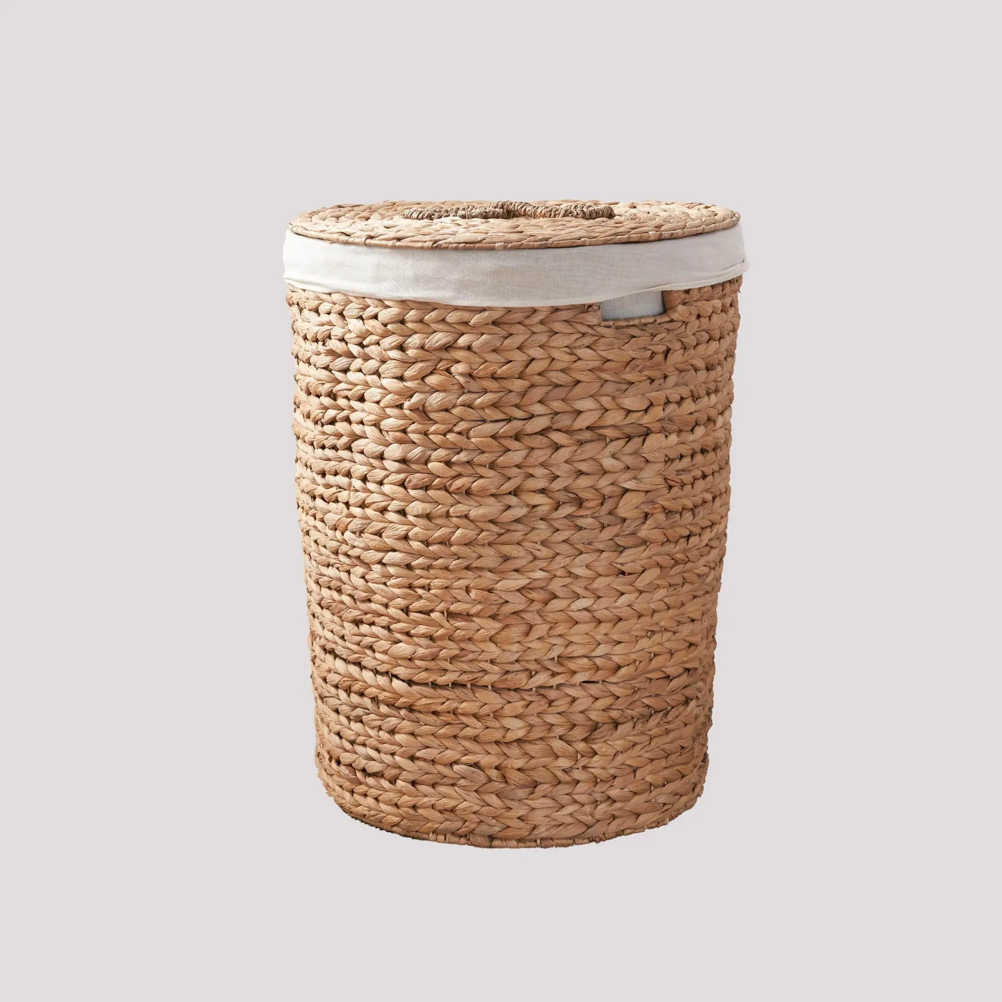 Round Tall Water Hyacinth Woven Wicker Laundry Hamper With Lid - For Clothes, Toys And Book Storage With Removable Liner - 15" X 15" X 20" - Natural Brown by Unique Piece Furniture