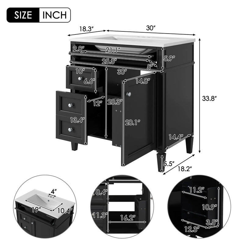 Bathroom Vanity With Top Sink, Storage Cabinet With 2 Drawers, Tip Out Drawer by Unique Piece Furniture