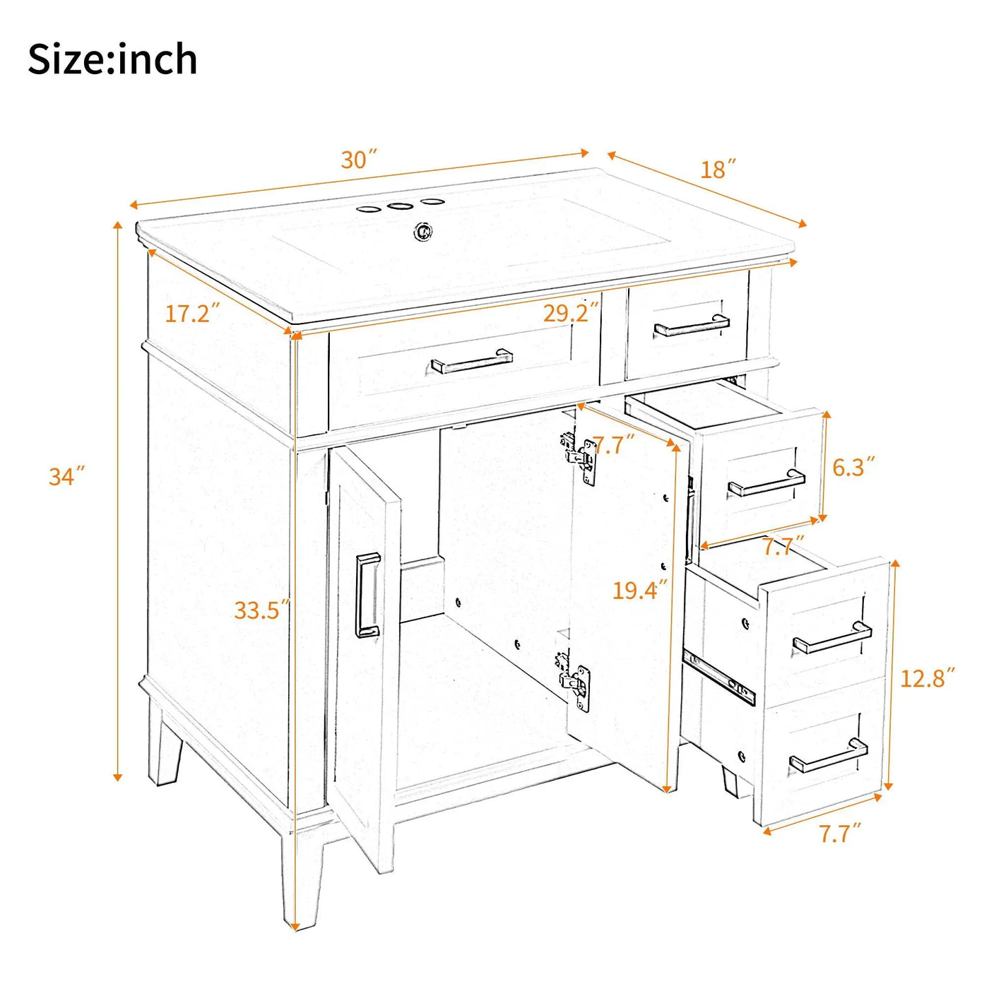 Modern Bathroom Vanity With Sink, Storage Cabinet, Soft Close Doors, Deep & Standard Drawers by HouseOfZazla