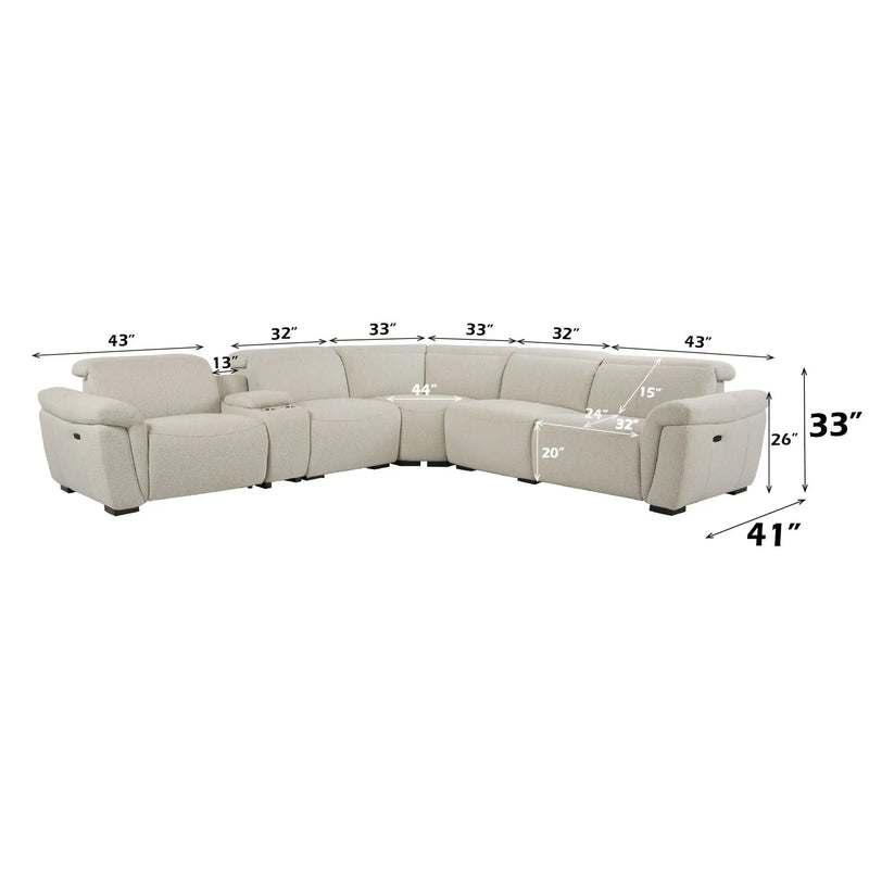 Dayana - Boucle Power Recliner Sectional Sofa For 5 People With Cupholder Console Adjustable Headrest - Beige by Unique Piece Furniture
