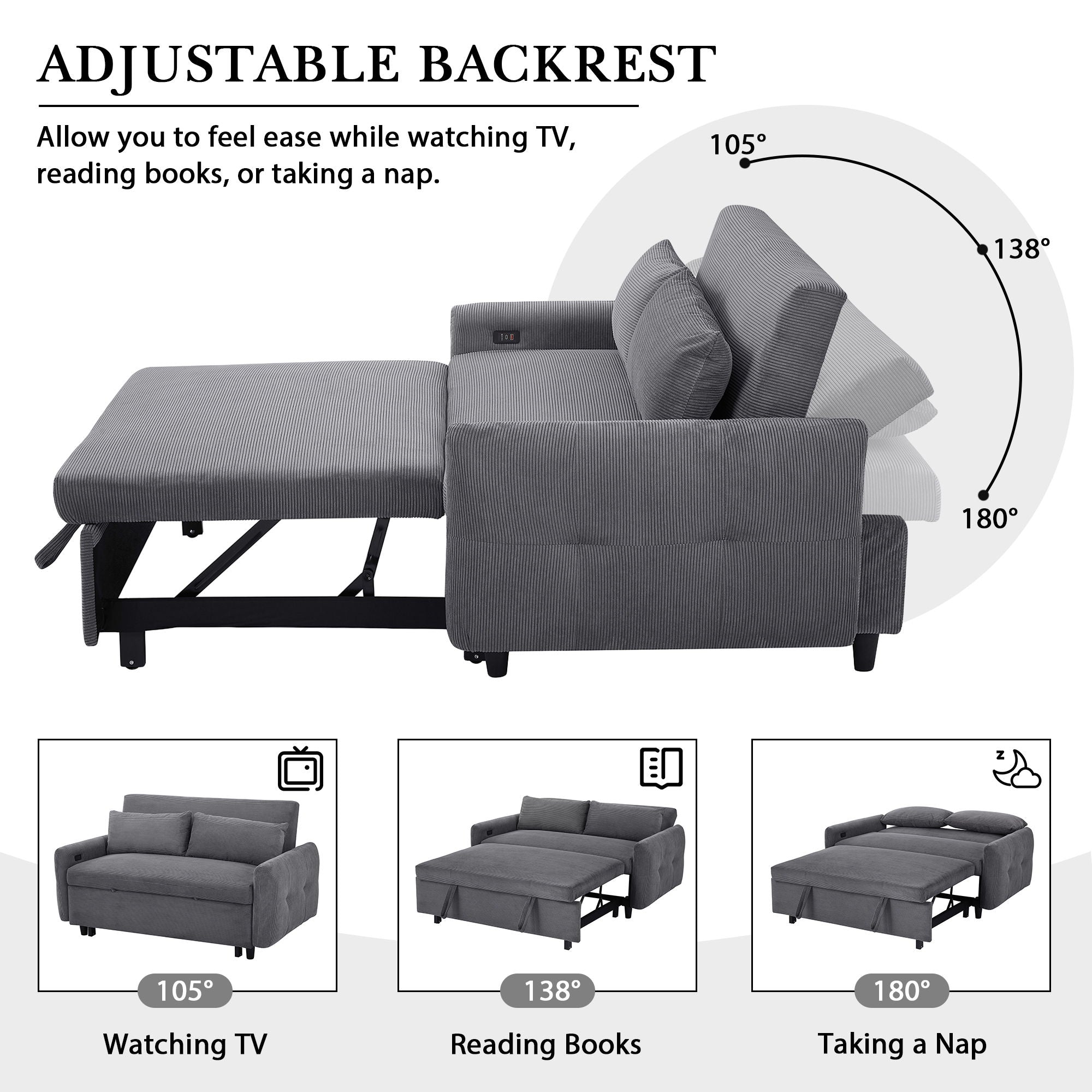 Pull-Out 2 Seat Modern Sleeper Sofa With 2 Throw Pillows And USB Ports by HouseOfZazla
