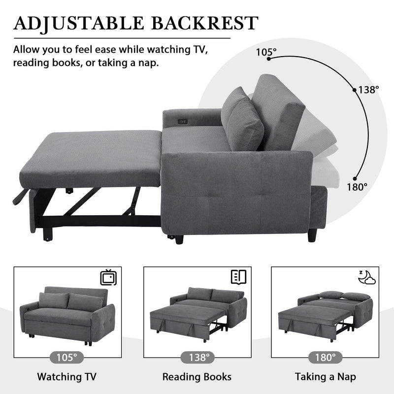 Pull-Out 2 Seat Modern Sleeper Sofa With 2 Throw Pillows And USB Ports by HouseOfZazla
