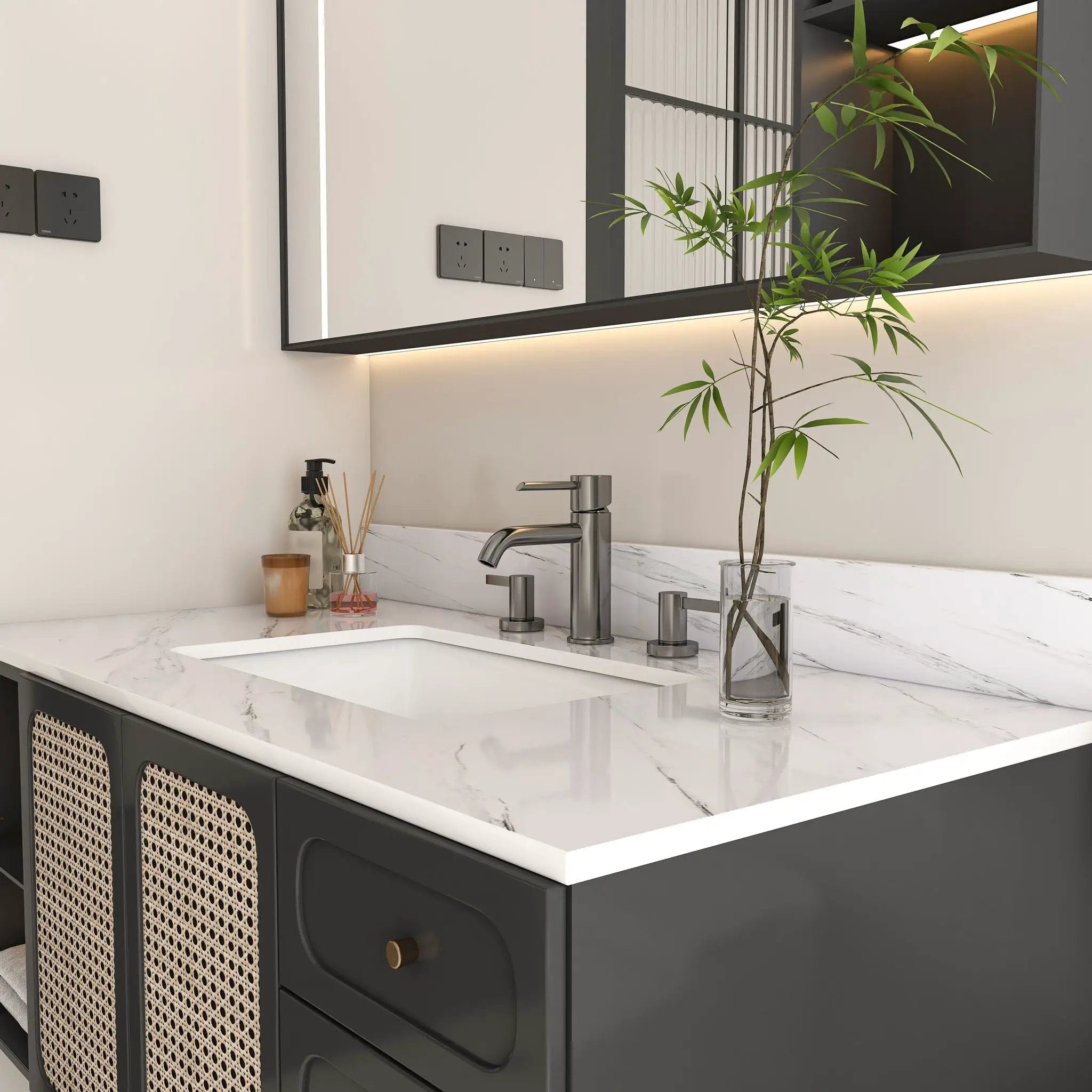 Bianco Carrara Venato Elegant Marble Vanity Top, Bathroom Vanity With Undermount Sink, Sintered Stone by HouseOfZazla