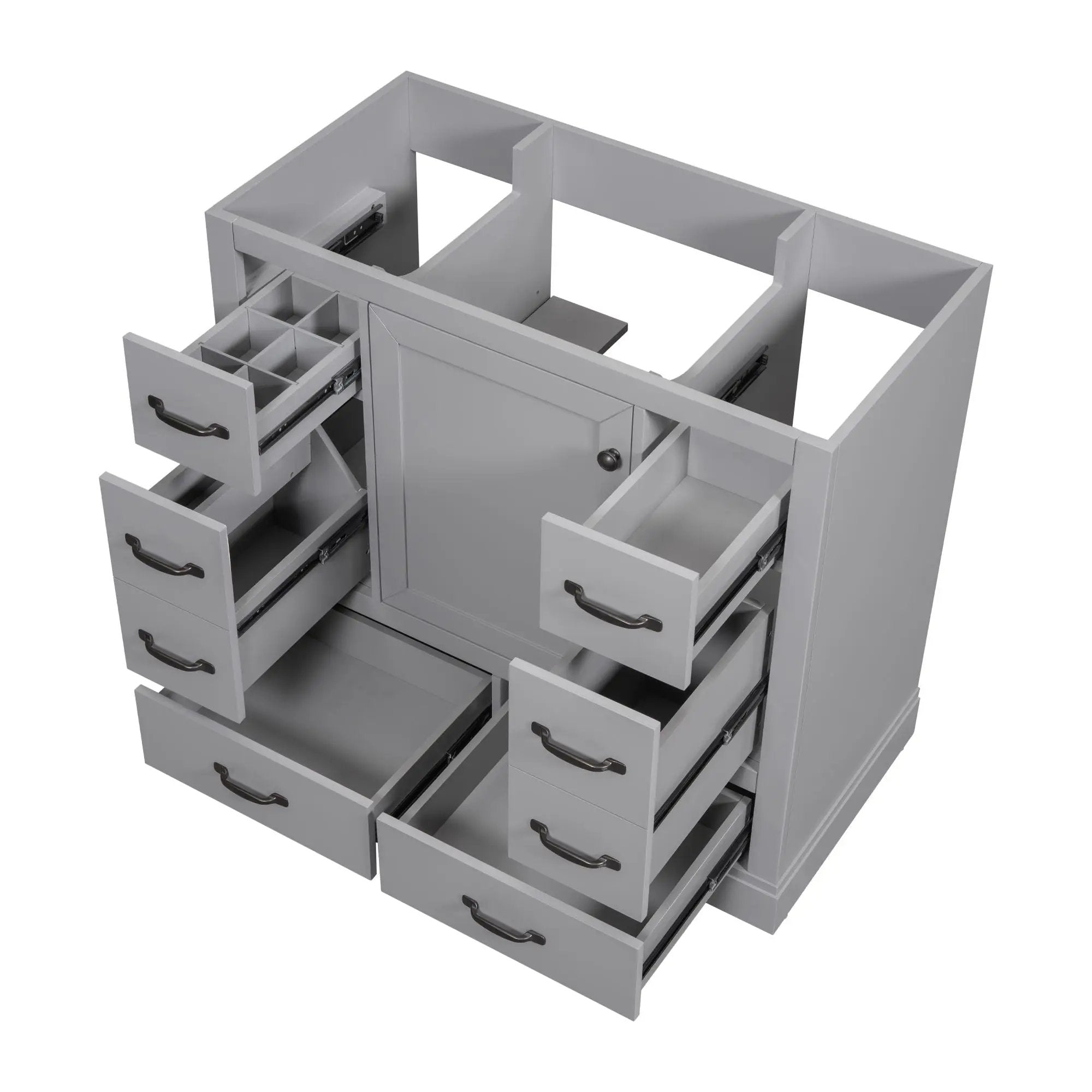 36" Bathroom Vanity Without Sink, Cabinet Base Only, 6 Drawers, Multi Functional Drawer Divider, Adjustable Shelf - Gray