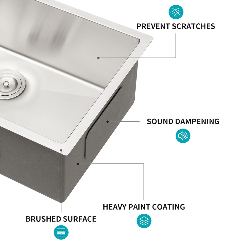 Modern Undermount Stainless Steel Kitchen Sink 16 Gauge, Deep Single Bowl by HouseOfZazla