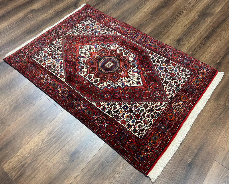 Fine Persian Bidjar Rug 3x5, Geometric Medallion Oriental Bijar Carpet 3 x 5 ft, Ruby Red and Cream, Hand Knotted Wool Rug, Semi Antique Tribal Rug, Nice by Jewel Rugs