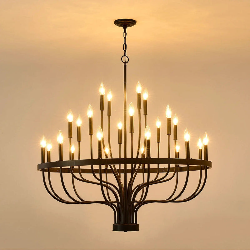 24 Light Chandelier Industrial Iron Candle Chandelier Modern Suspended Farmhouse Chandeliers Pendant Light Fixtures For Dining Room Bedroom Living Room Kitchen Island Foyer E12 Bulb (No Include) - Black by HouseOfZazla