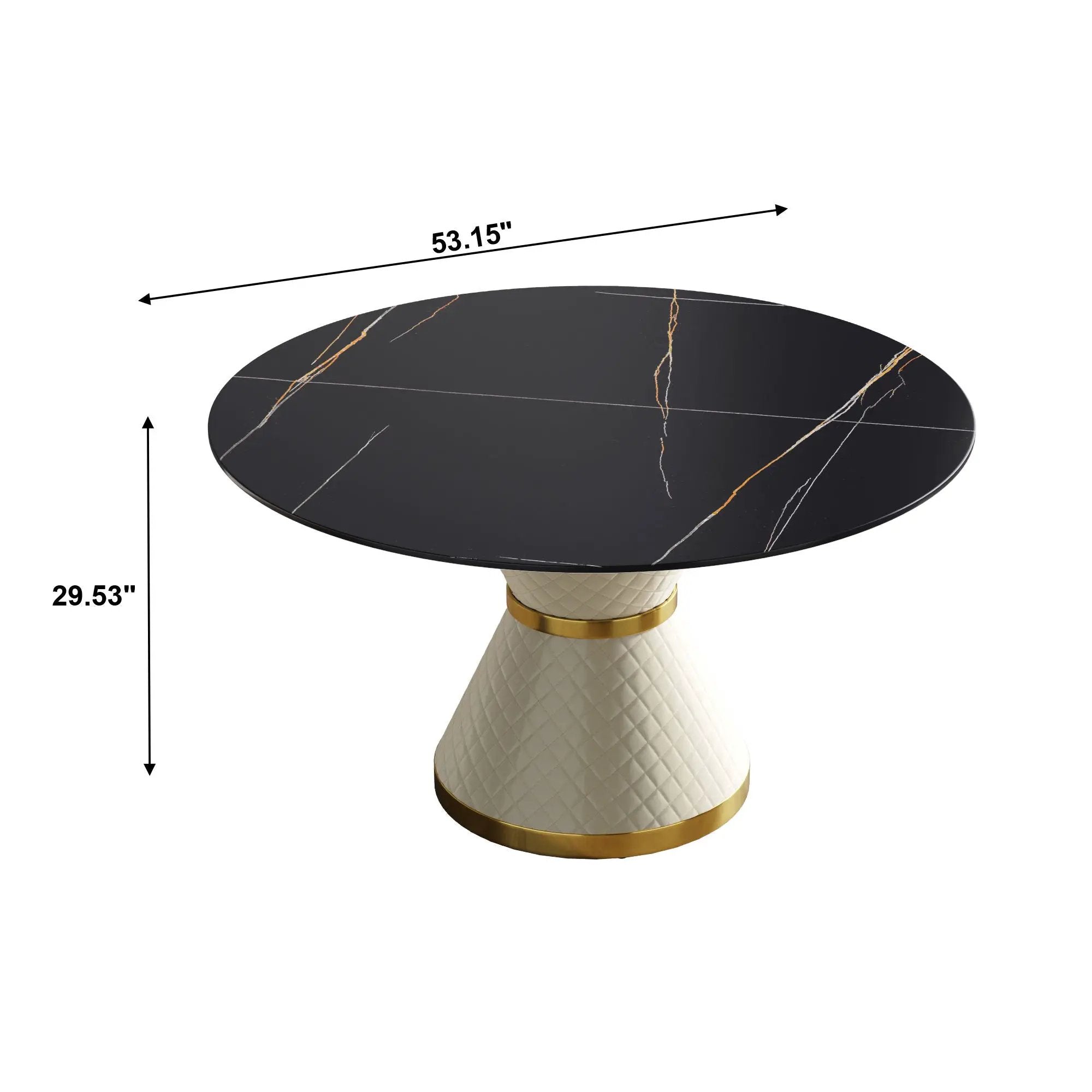 53.15" Modern Artificial Stone Round Carbon Steel Base Dining Table, Can Accommodate 6 People - Black / White by HouseOfZazla