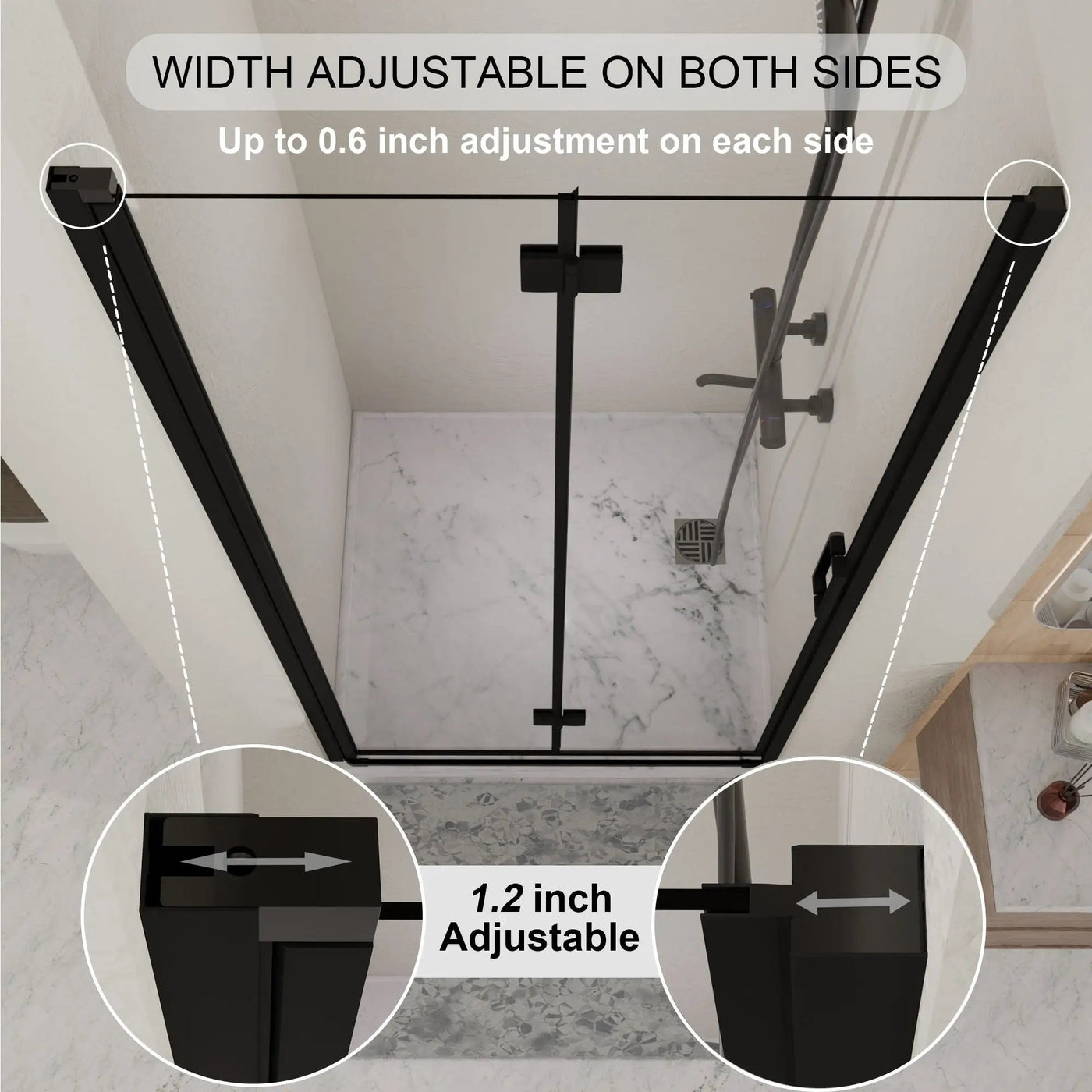 Semi Frameless Bifold Pivot Shower Door, Reversible Installation by HouseOfZazla