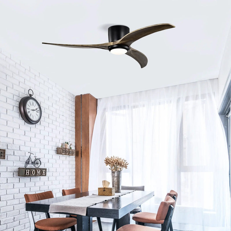 52" Flush Mount Solid Wood Blades Ceiling Fan with Lights and Remote Control by HouseOfZazla