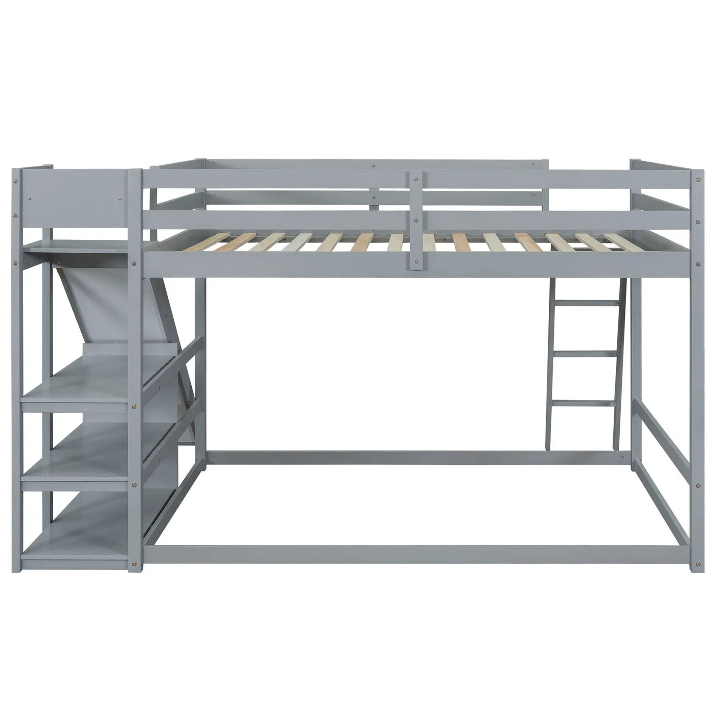 Bunk Bed With Ladder, Slide, And Shelves Pine Wood by HouseOfZazla