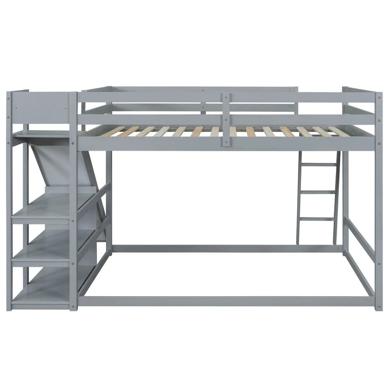 Bunk Bed With Ladder, Slide, And Shelves Pine Wood by HouseOfZazla