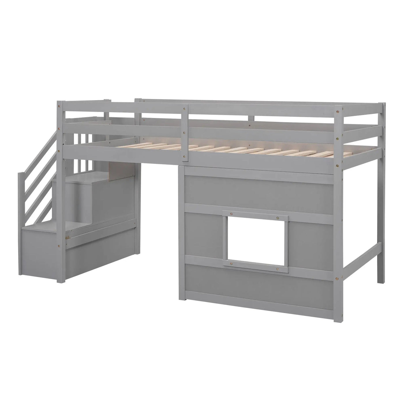 Loft Bed With Storage Staircase, Window & LED Light by HouseOfZazla