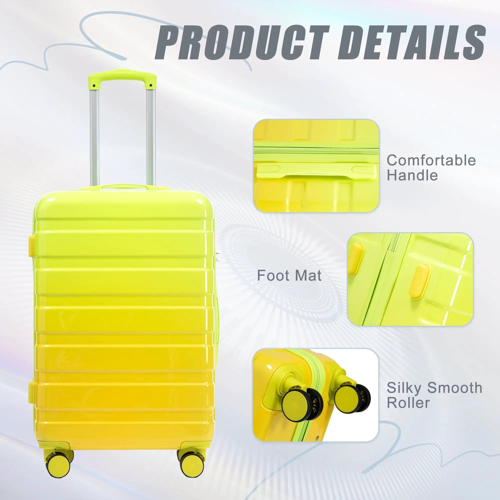 20'/24'/28' 3-Piece PC Spinner Wheel Luggage Set (Yellow+Green) by HouseOfZazla