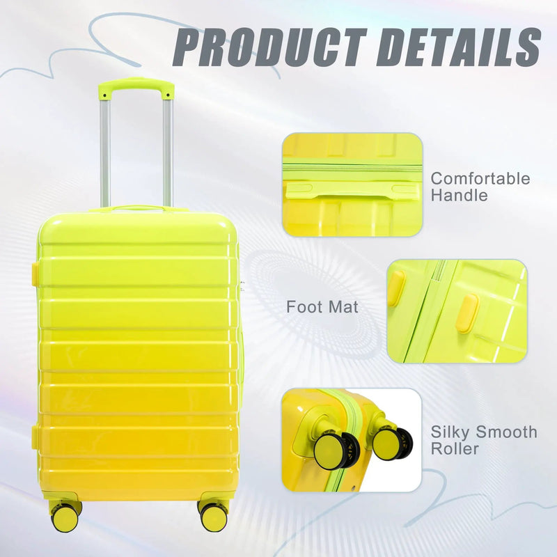 20'/24'/28' 3-Piece PC Spinner Wheel Luggage Set (Yellow+Green) by HouseOfZazla