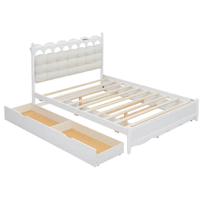 Storage Platform Bed, With 2 Big Drawers, Trundle, One Set Of Sockets & USB Ports by HouseOfZazla
