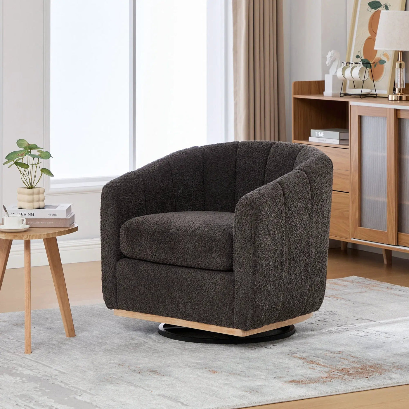 Swivel Upholstered Barrel Chair With Metal Base by Unique Piece Furniture