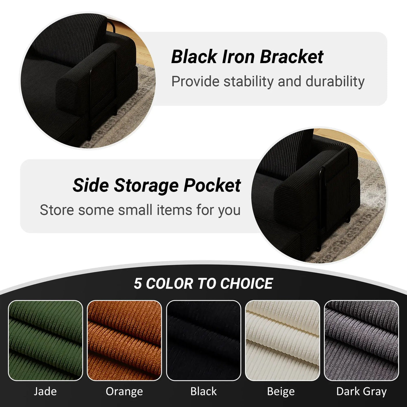 Convertible Sleeper Sofa Bed With Cylindrical Pillow, Fixed Shape Frame by Unique Piece Furniture