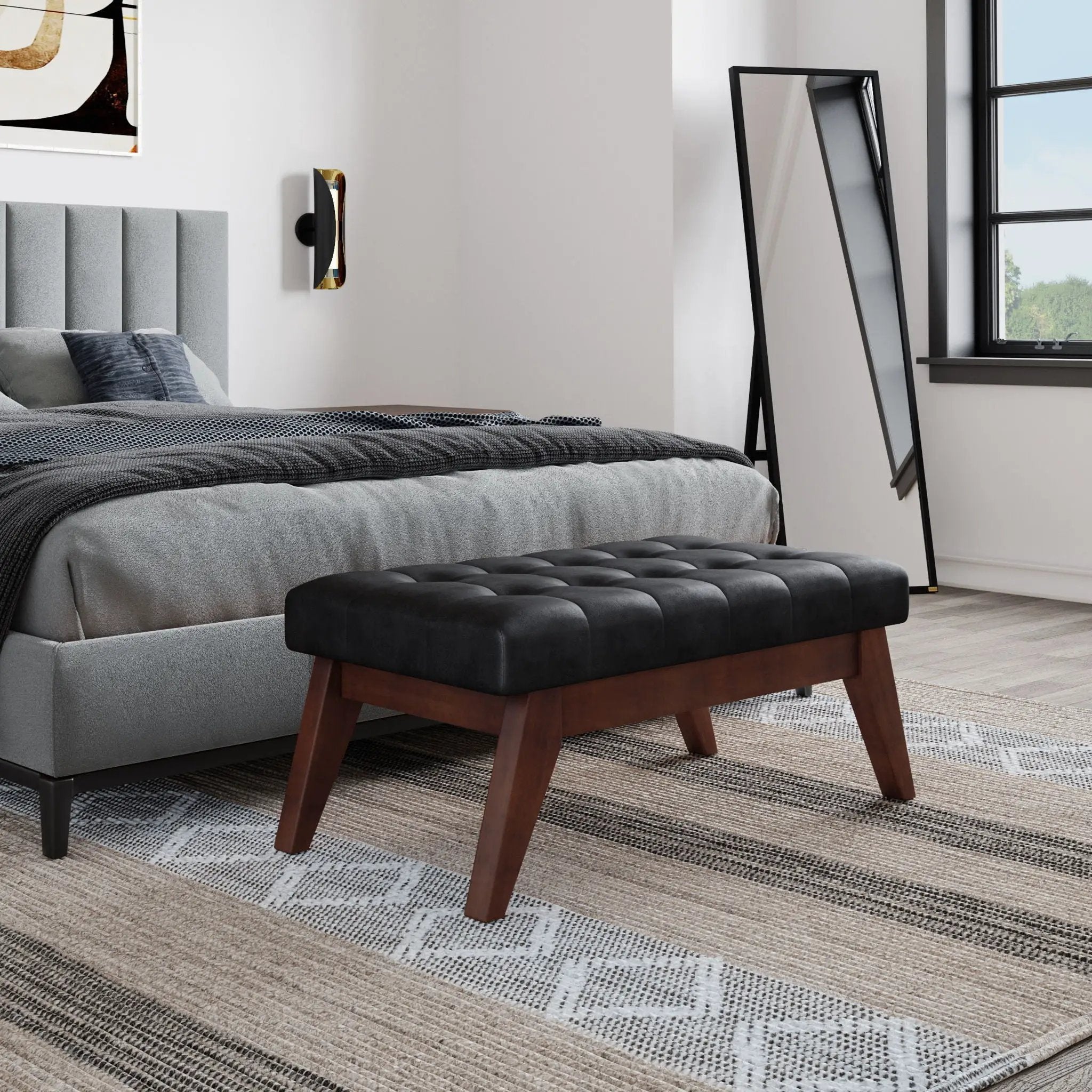 Draper - Upholstered Mid Century Tufted Ottoman Bench by HouseOfZazla