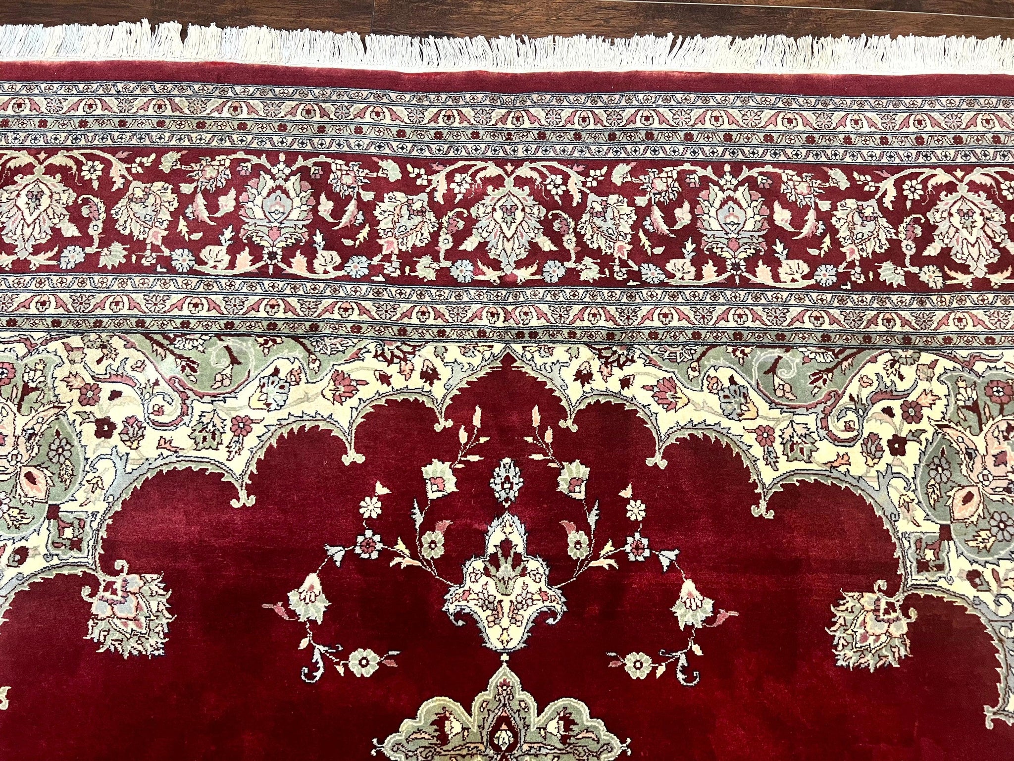 Pak Persian Rug 9x12, Handmade Vintage Traditional Wool Carpet, Floral Medallion, Dark Red Ivory/Cream, Fine 250 KPSI by Jewel Rugs