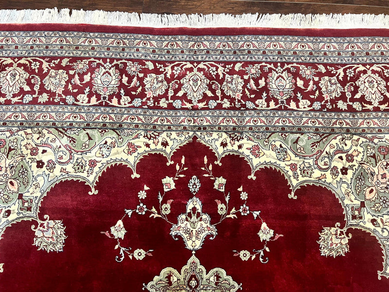 Pak Persian Rug 9x12, Handmade Vintage Traditional Wool Carpet, Floral Medallion, Dark Red Ivory/Cream, Fine 250 KPSI by Jewel Rugs