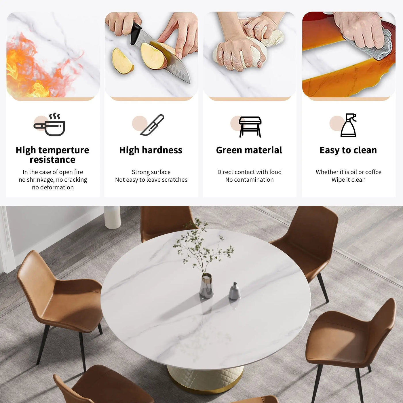 Modern Artificial Stone Round Carbon Steel Base Dining Table, Can Accommodate 6 People by HouseOfZazla