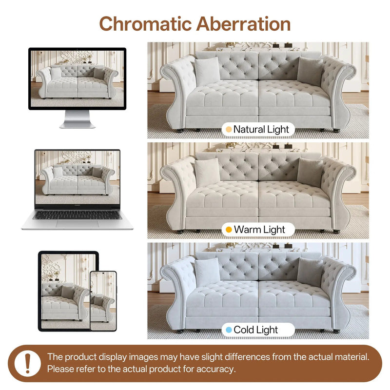 Oversized Chesterfield Pull Out Sofa Bed, Roll Arm Couch With Flower Tufting For Living Room