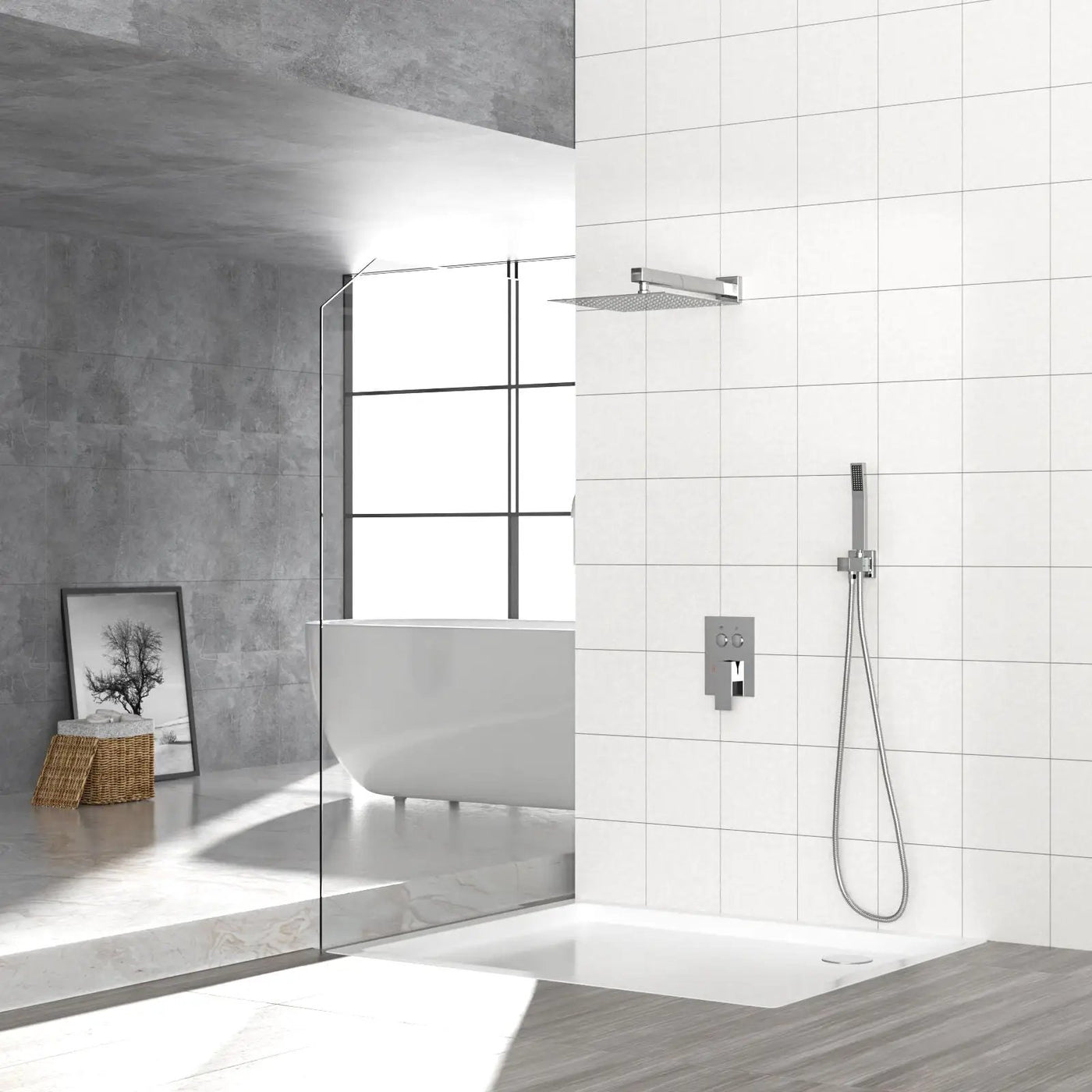 Dual Shower Head System With Square Rain Shower And Rough In Valve by HouseOfZazla