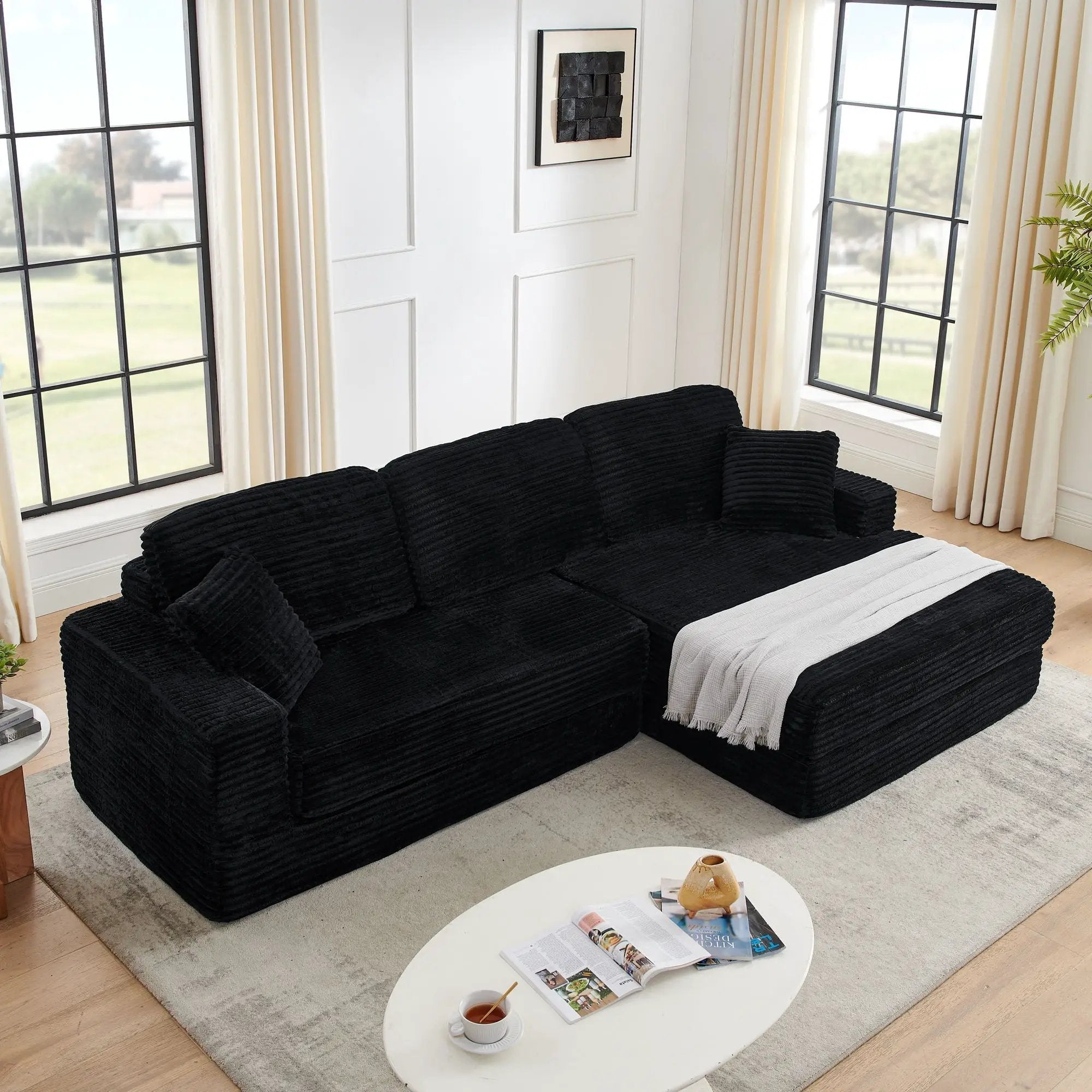 Modern Minimalist L Shape Modular Sectional Sofa, Couch by HouseOfZazla