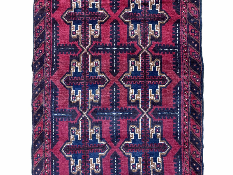 3X5 Vintage Handmade Tribal Wool Rug Balouchi Rug Afghan Rug Red Beige Blue Nice by Jewel Rugs