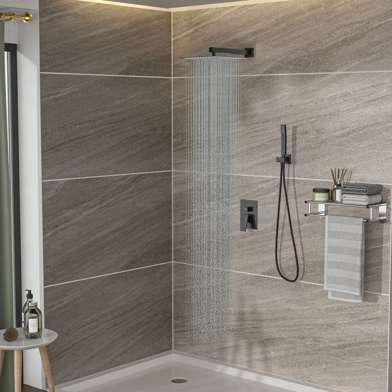 10" Square Dual Shower Head System Wall Mounted With Rough In Valve Modern Bathroom Fixture by HouseOfZazla