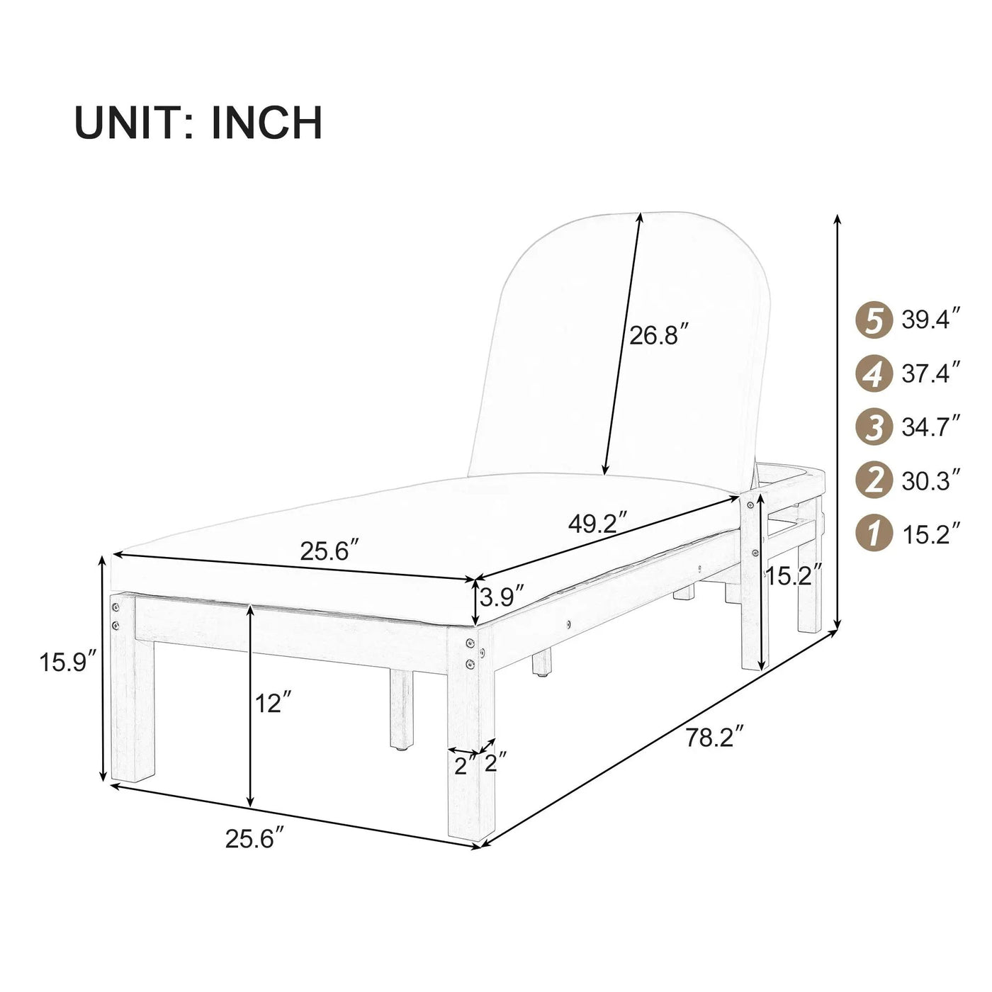 Outdoor Chaise Lounge With 5 Position Adjustable Backrest (Set of 2) by Unique Piece Furniture