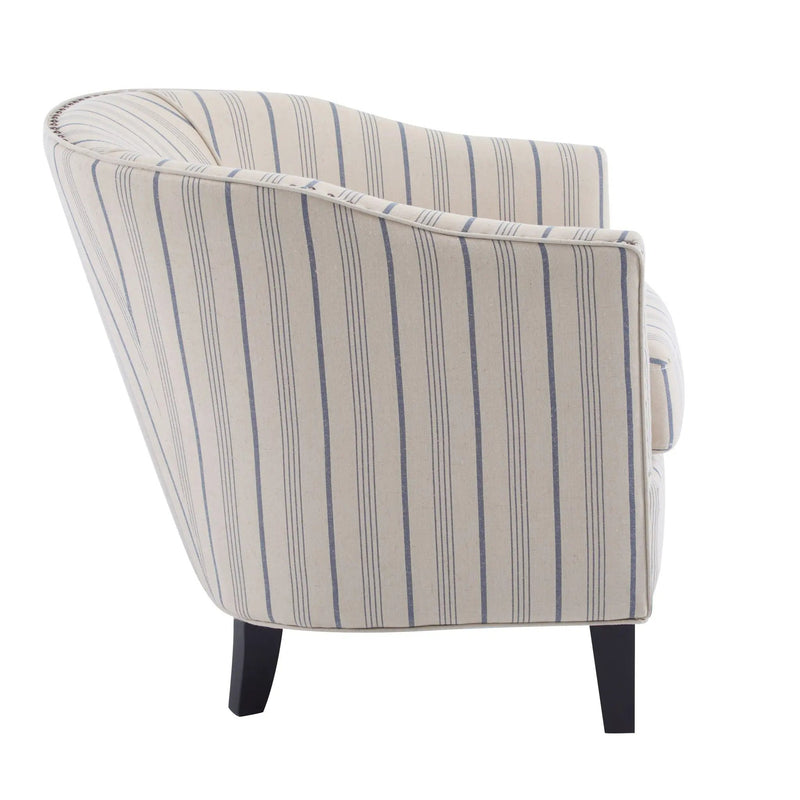 Transitional Upholstered Stripe Barrel Chair With Birch Wood Legs And Plush Cushioned Seat by HouseOfZazla