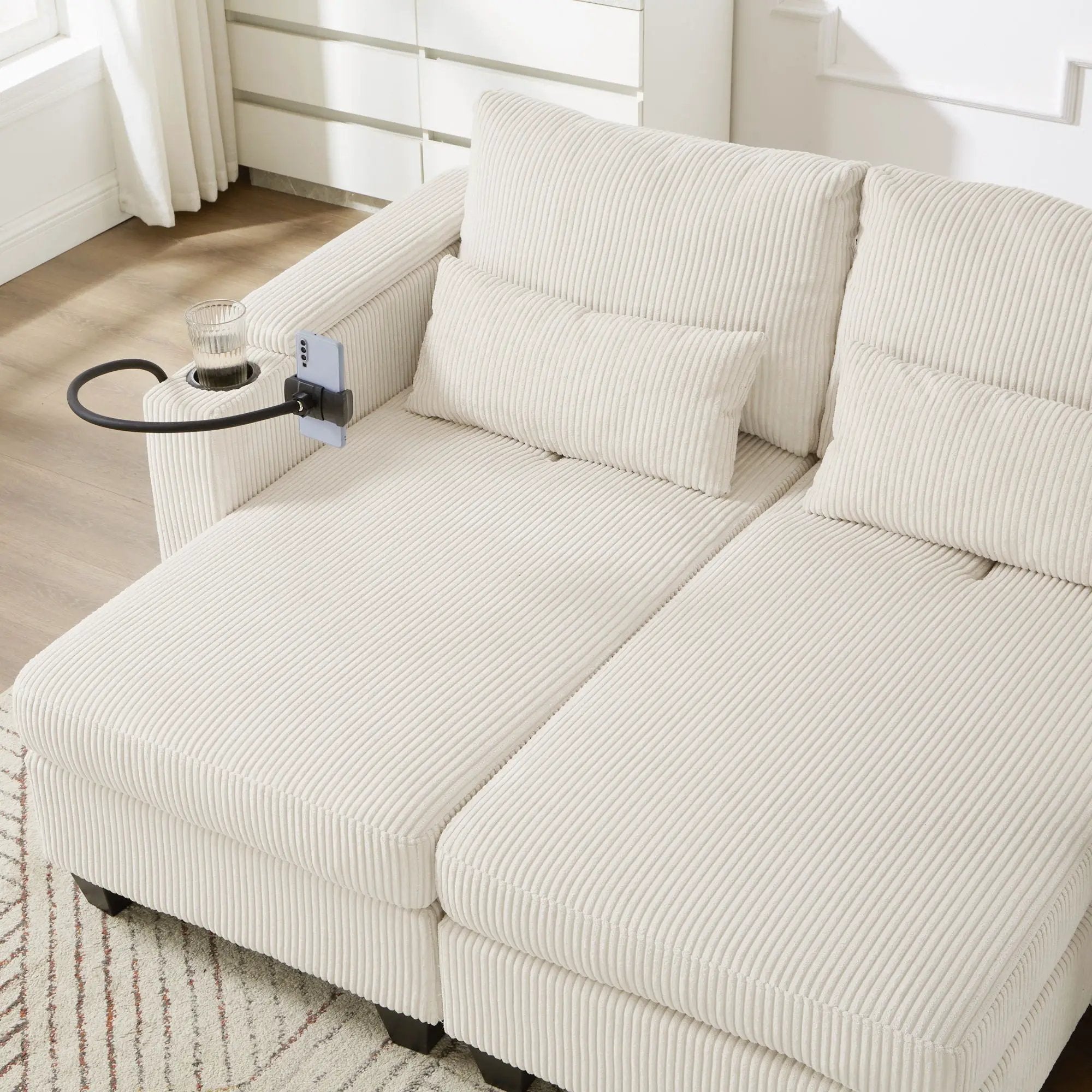 Convertible Chaise Lounge Sofa Chair With USB Ports, Cup Holders, Phone Holder And Storage by HouseOfZazla
